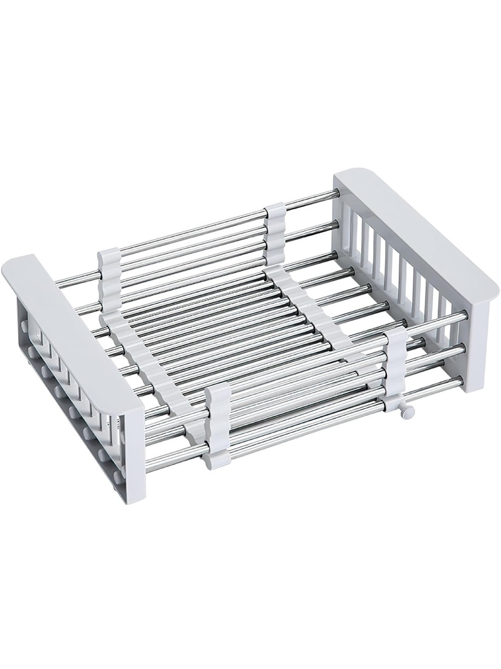 Expandable Stainless Steel Dish Drying Rack - White Accents